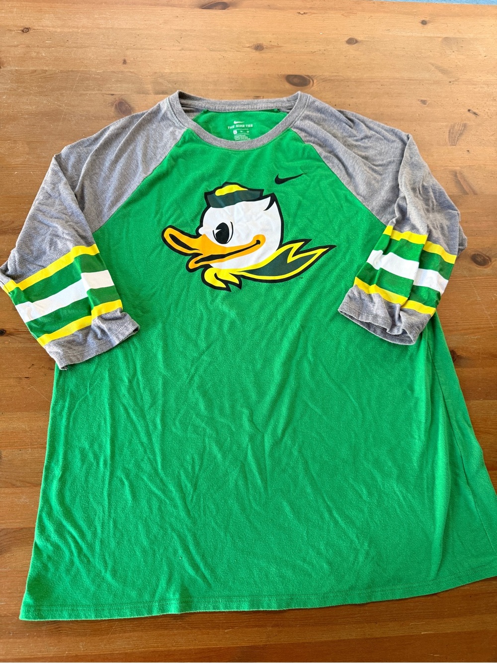 Nike Green and Gray Oregon Duck Raglan Tee with Yellow Accent
